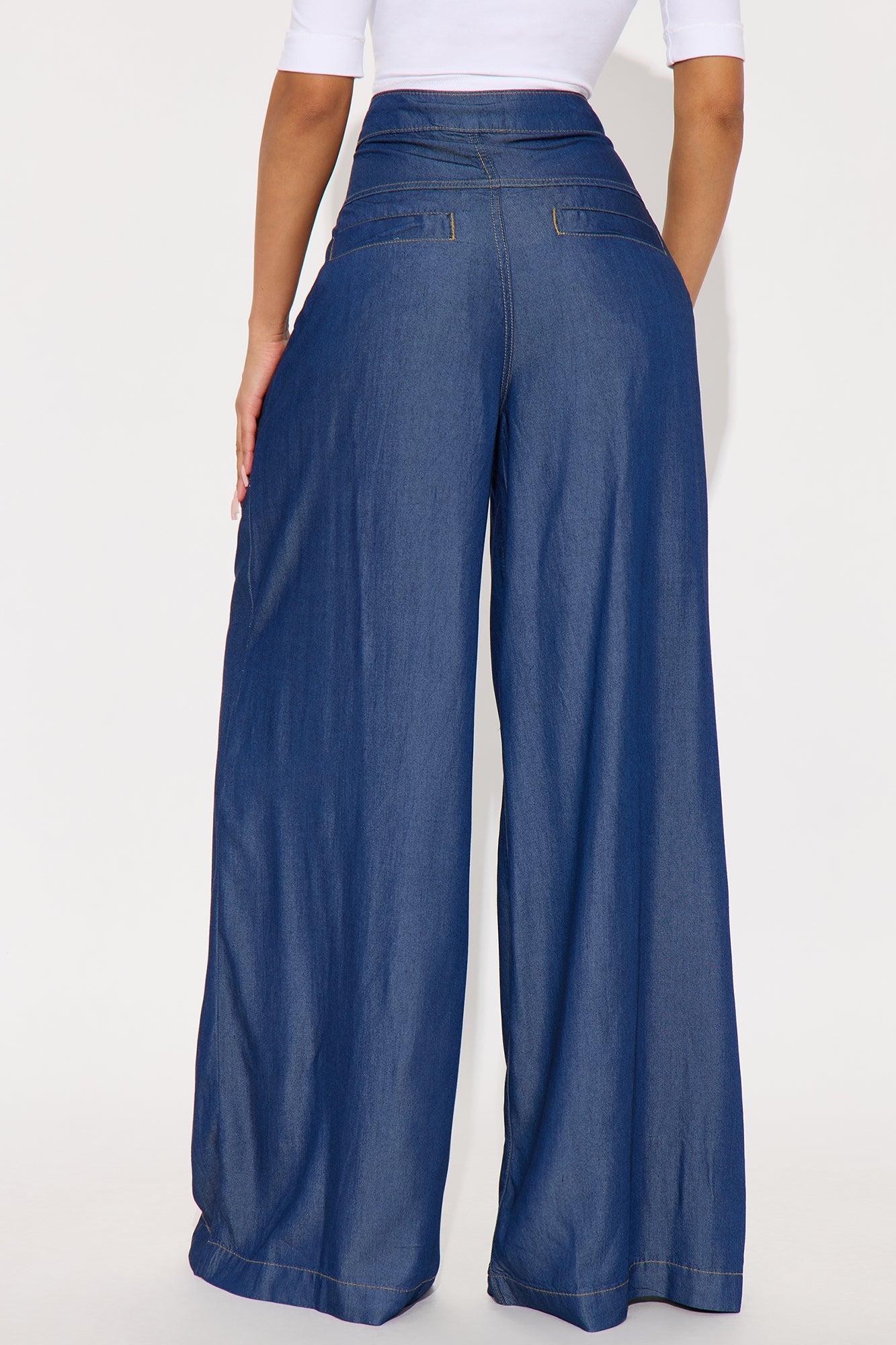 Gisella Chambray Wide Leg Pant 33 - Dark Wash