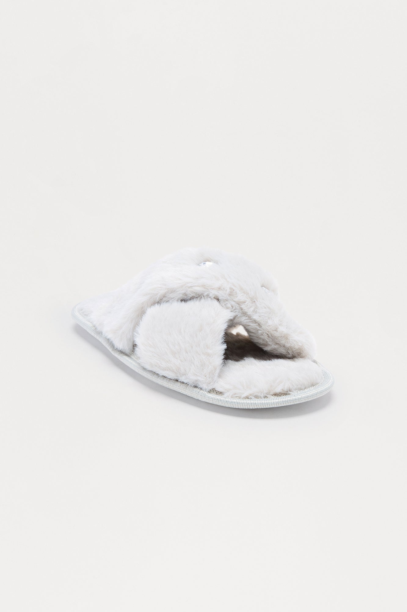 Piper Rhinestone Faux Fur Slippers - Grey