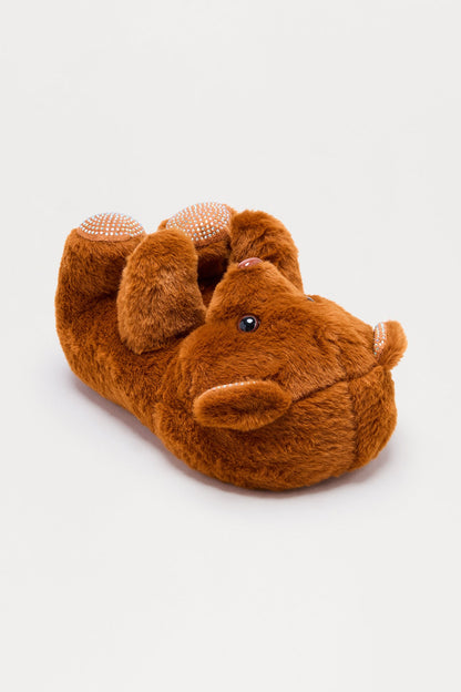 Lovey Rhinestone Bear Slippers - Brown