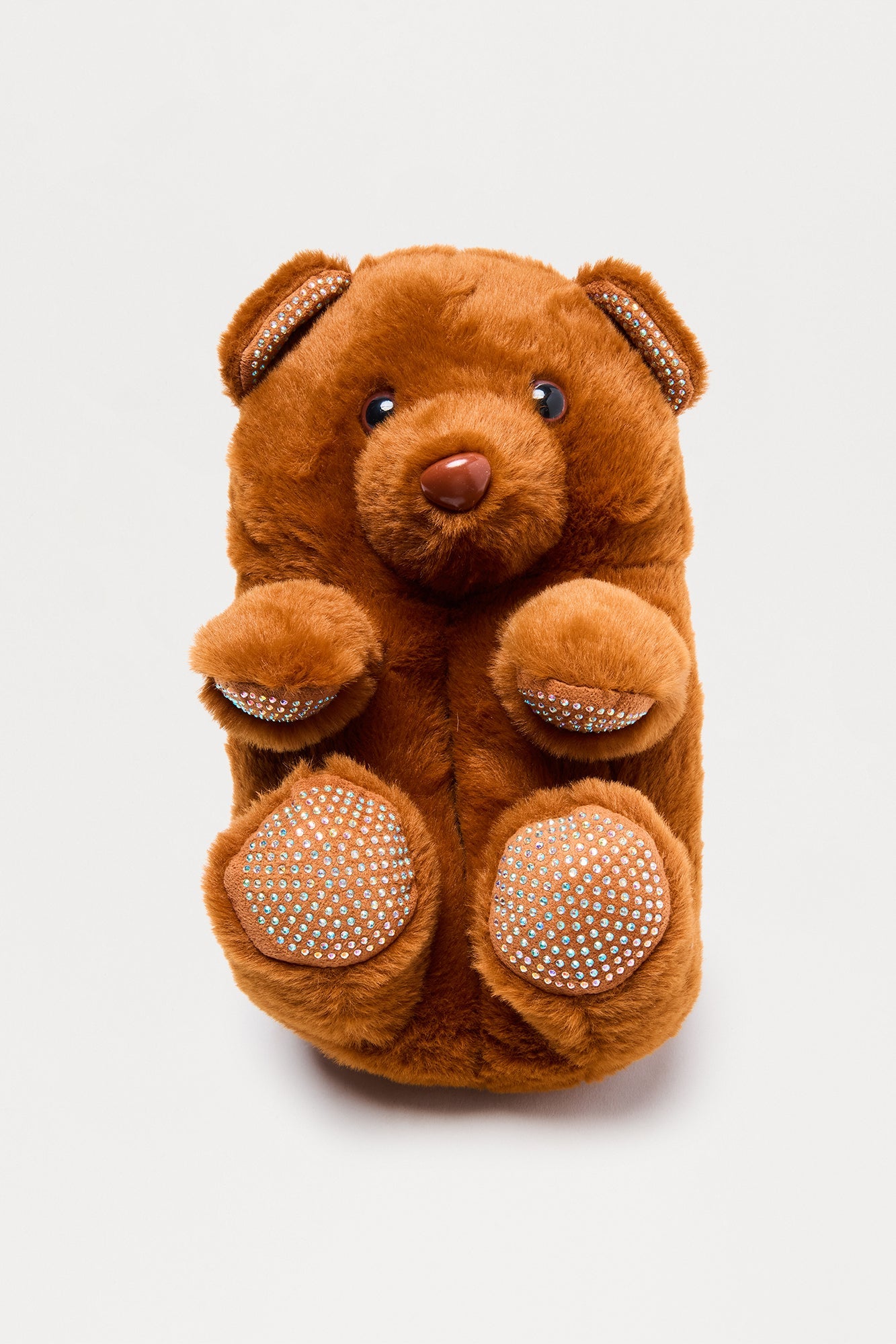 Lovey Rhinestone Bear Slippers - Brown