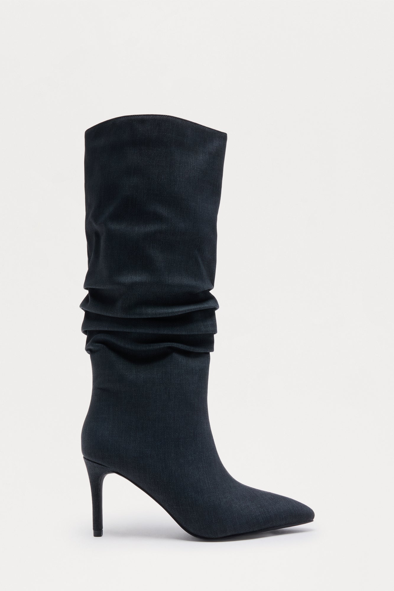 Emaretta Ruched Knee High Boots - Black