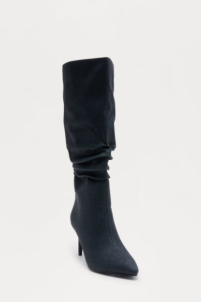 Emaretta Ruched Knee High Boots - Black