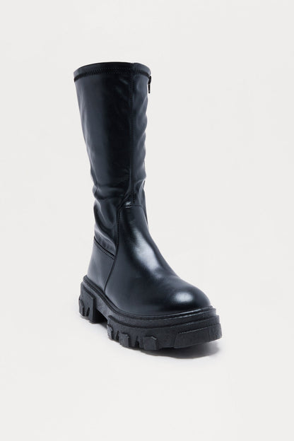 Shale Faux Leather Boots - Black