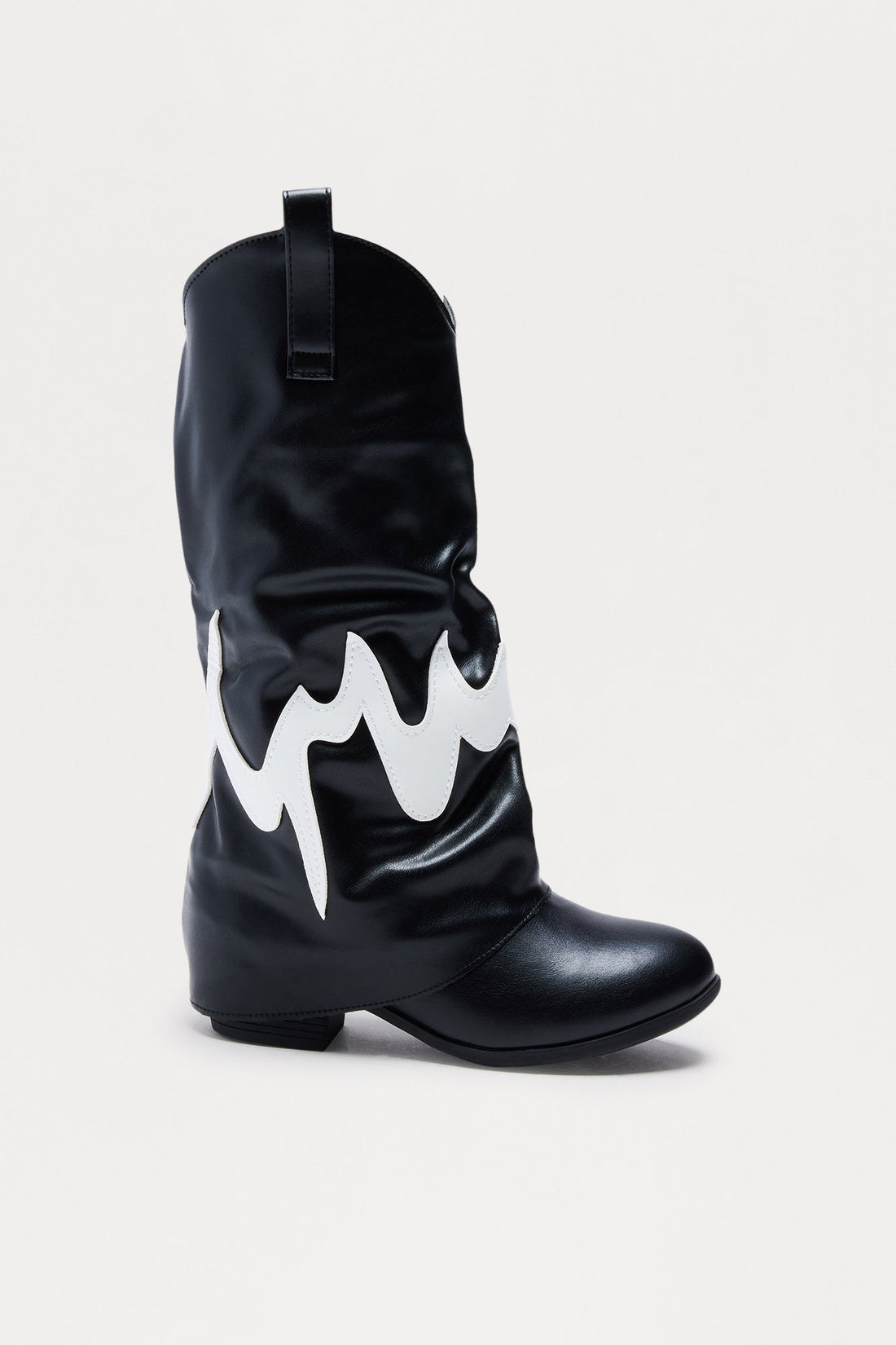 Mini Fire Flames Knee High Boots - Black