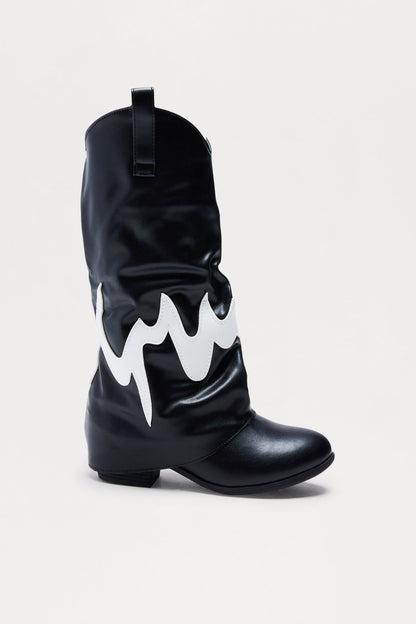Mini Fire Flames Knee High Boots - Black