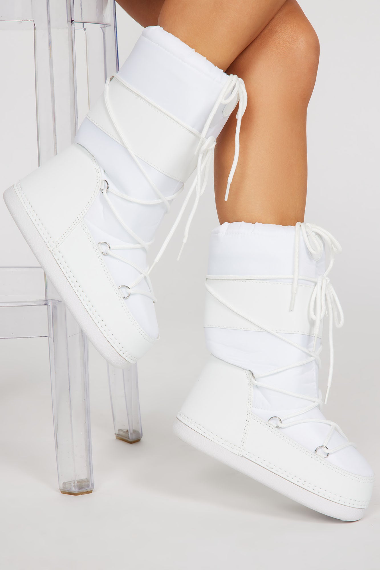 A New Direction Knee High Snow Boots - White