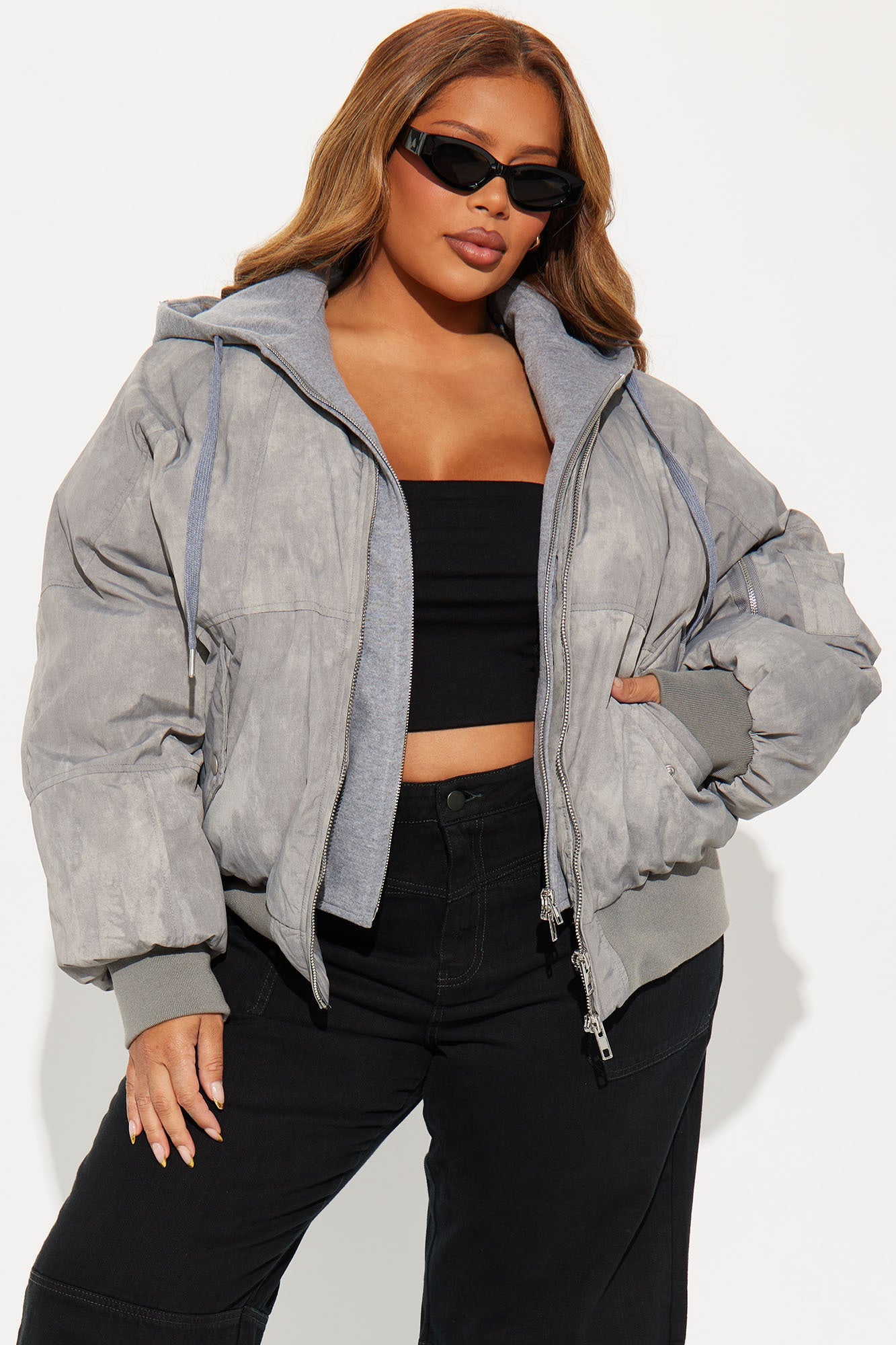 No Big Deal Washed Puffer Jacket - Grey