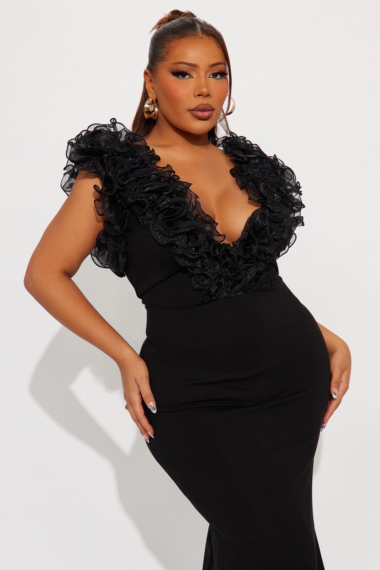 Like To Show Ruffle Maxi Gown - Black