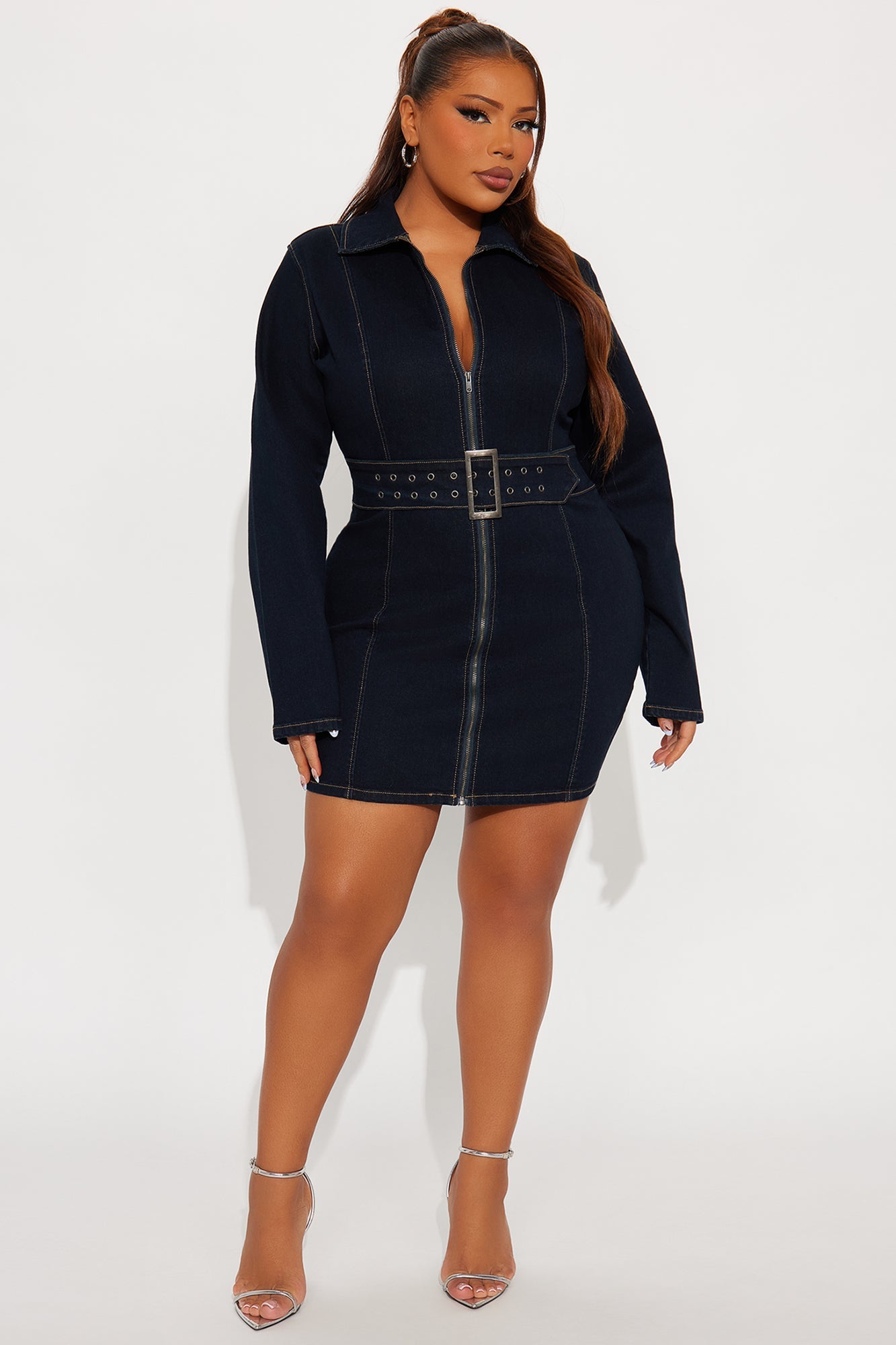 Trinity Long Sleeve Denim Mini Dress - Dark Wash