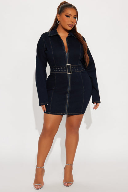 Trinity Long Sleeve Denim Mini Dress - Dark Wash
