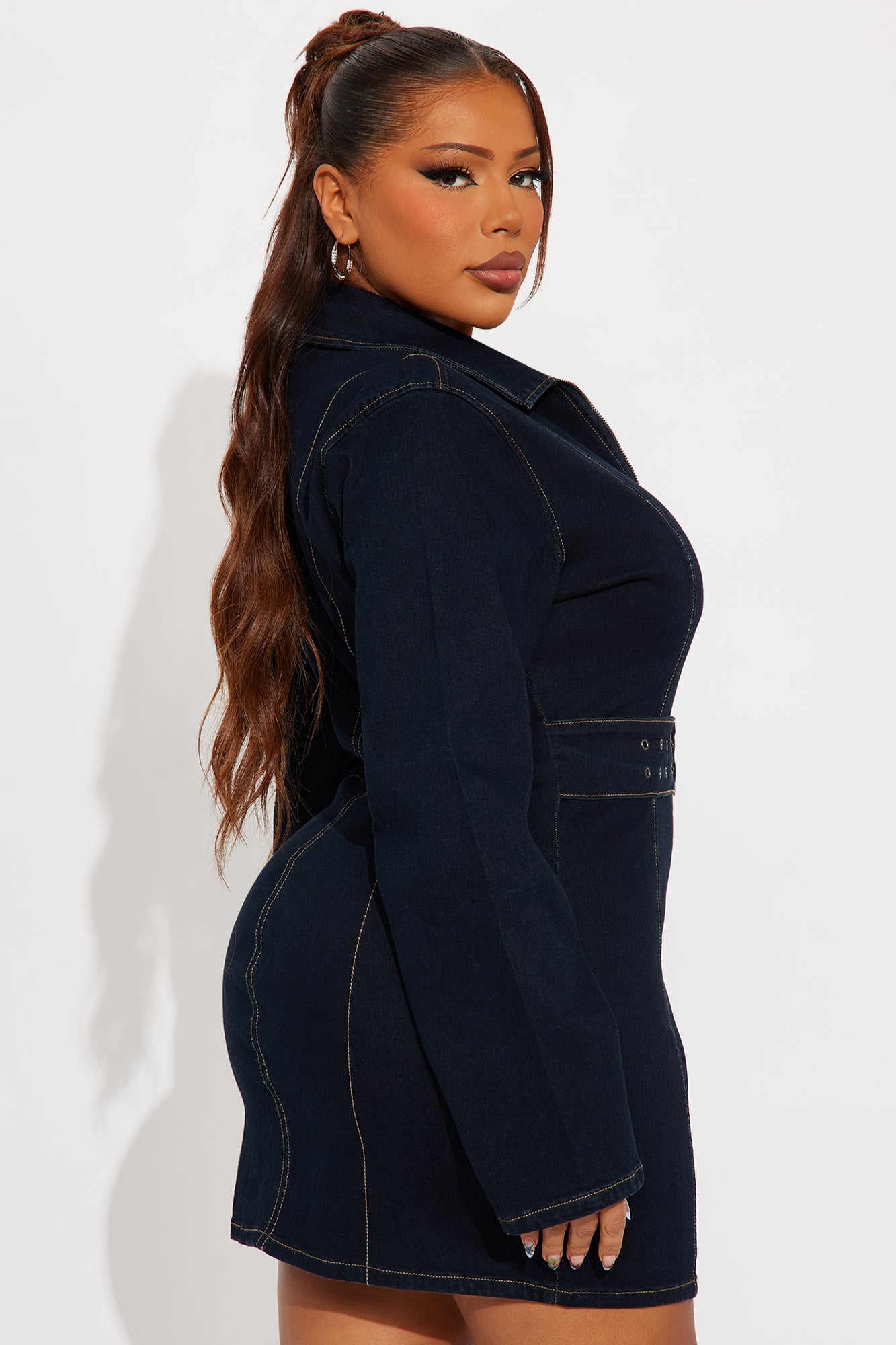 Trinity Long Sleeve Denim Mini Dress - Dark Wash