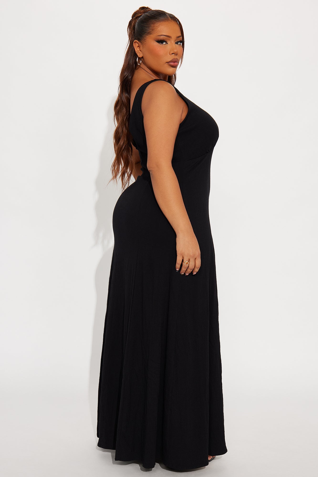 Daniella Stretch Linen Maxi Dress - Black