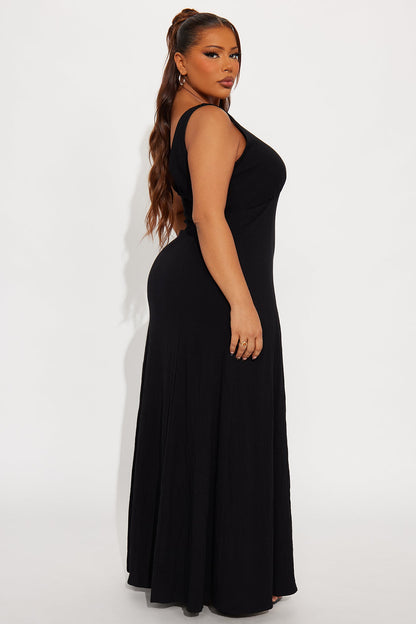 Daniella Stretch Linen Maxi Dress - Black