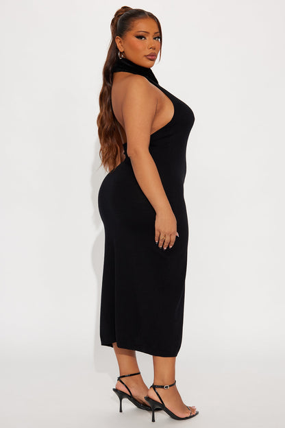 Furbidden Love Sweater Midi Dress - Black