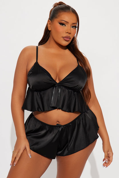 Lovely Romance Satin Cami Short 2 Piece Set - Black