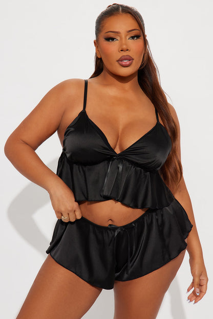 Lovely Romance Satin Cami Short 2 Piece Set - Black