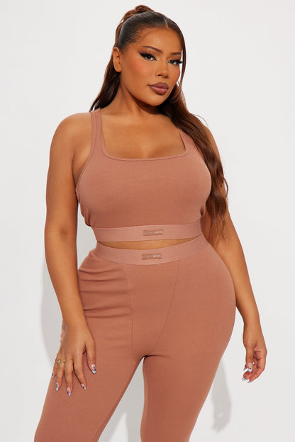 FN Mood Racerback Bra And Legging 2 Piece Ribbed Cotton Set - Mocha