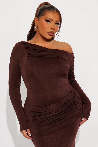Talk Much Draped Maxi Dress - Brown