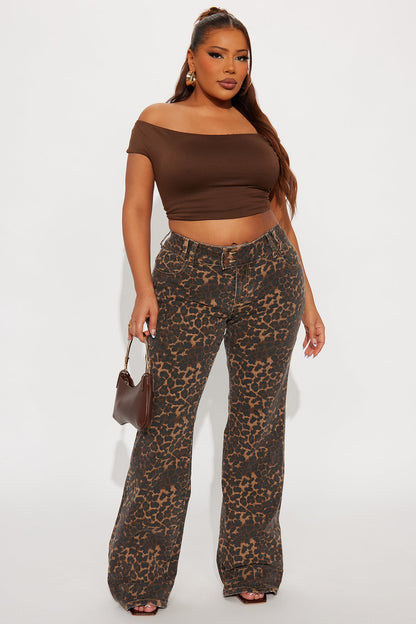 Tall Wild One Leopard Print Flare Jeans - Brown/combo
