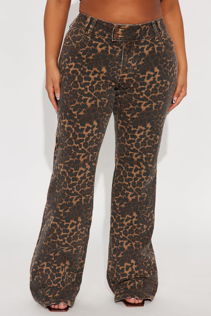 Tall Wild One Leopard Print Flare Jeans - Brown/combo