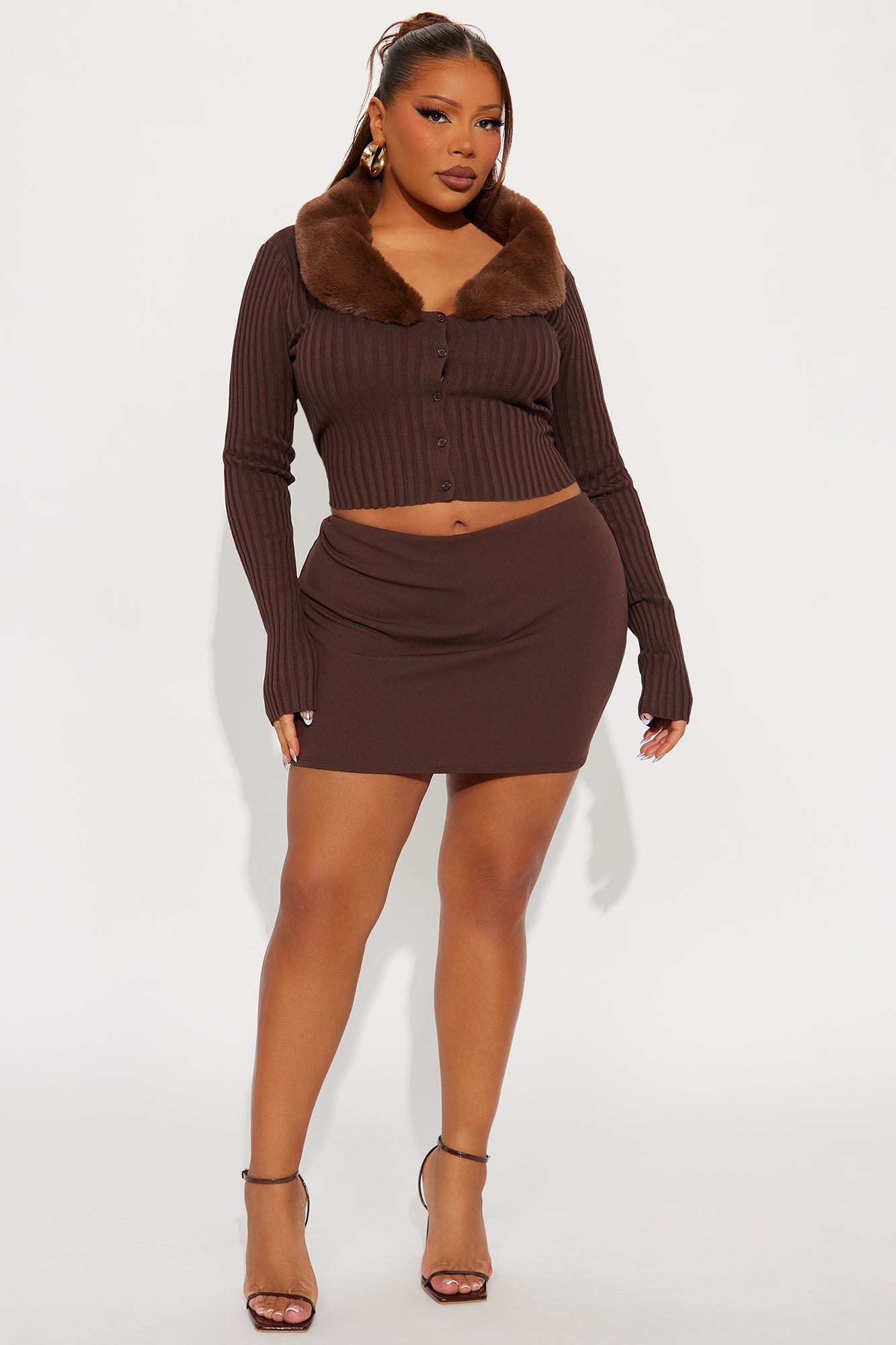Fluff Game Strong Faux Fur Cardigan - Chocolate