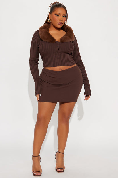 Fluff Game Strong Faux Fur Cardigan - Chocolate