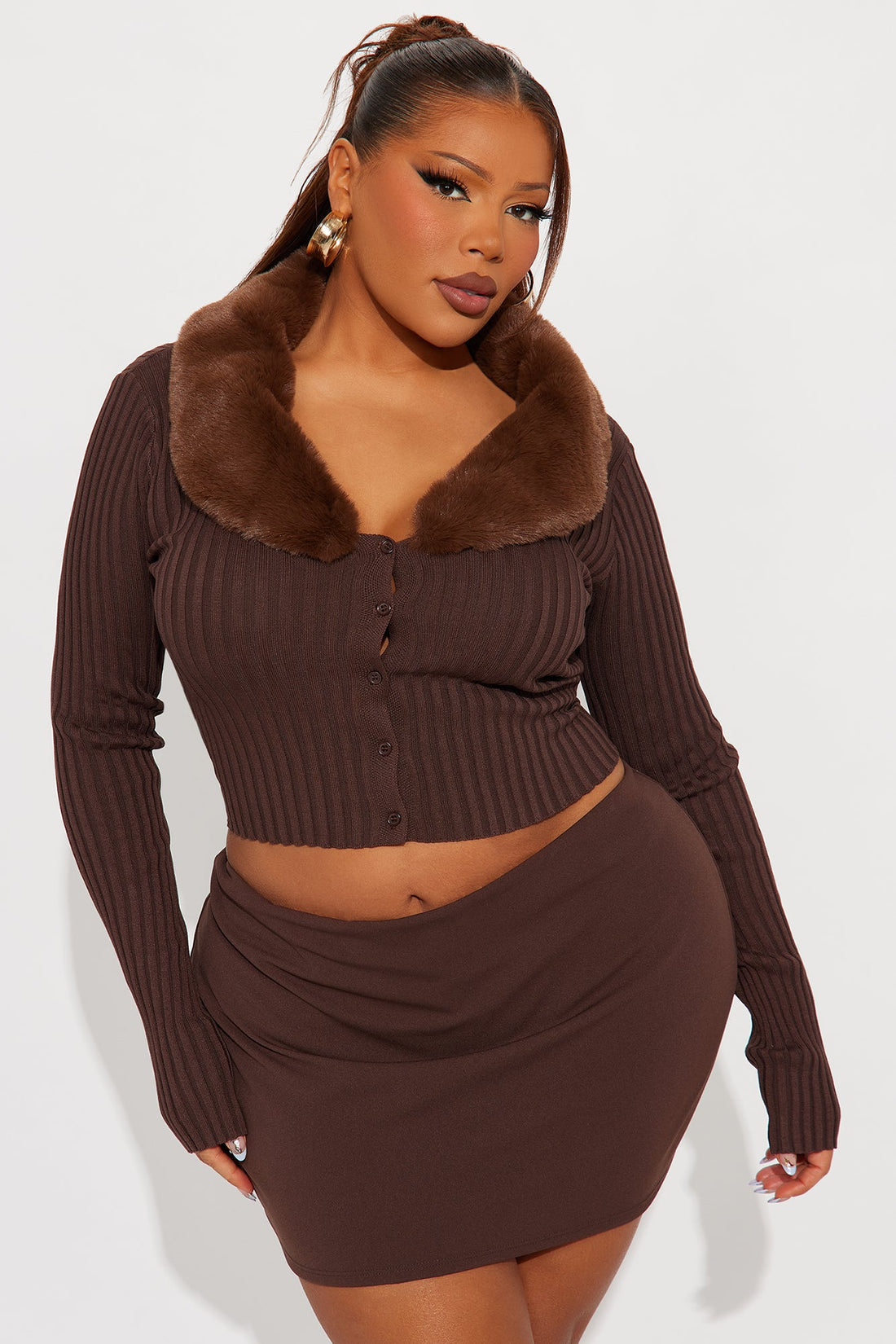 Fluff Game Strong Faux Fur Cardigan - Chocolate