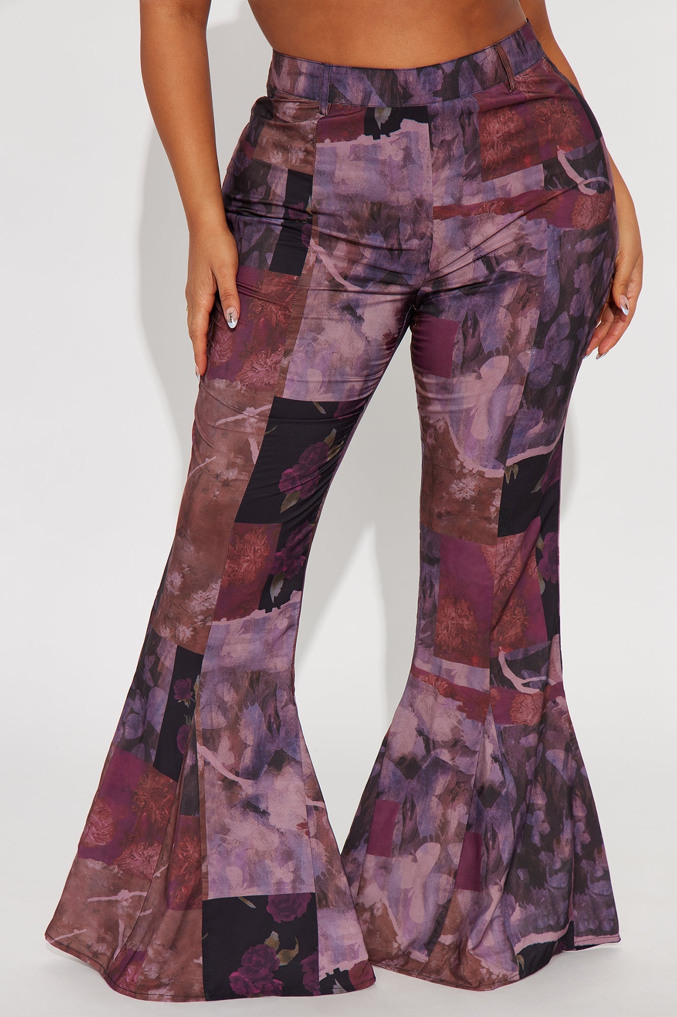 Winnie Abstract Floral Flare Pant 34″ - Plum/Multi
