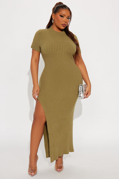 Makena Short Sleeve Sweater Maxi Dress - Chartreuse