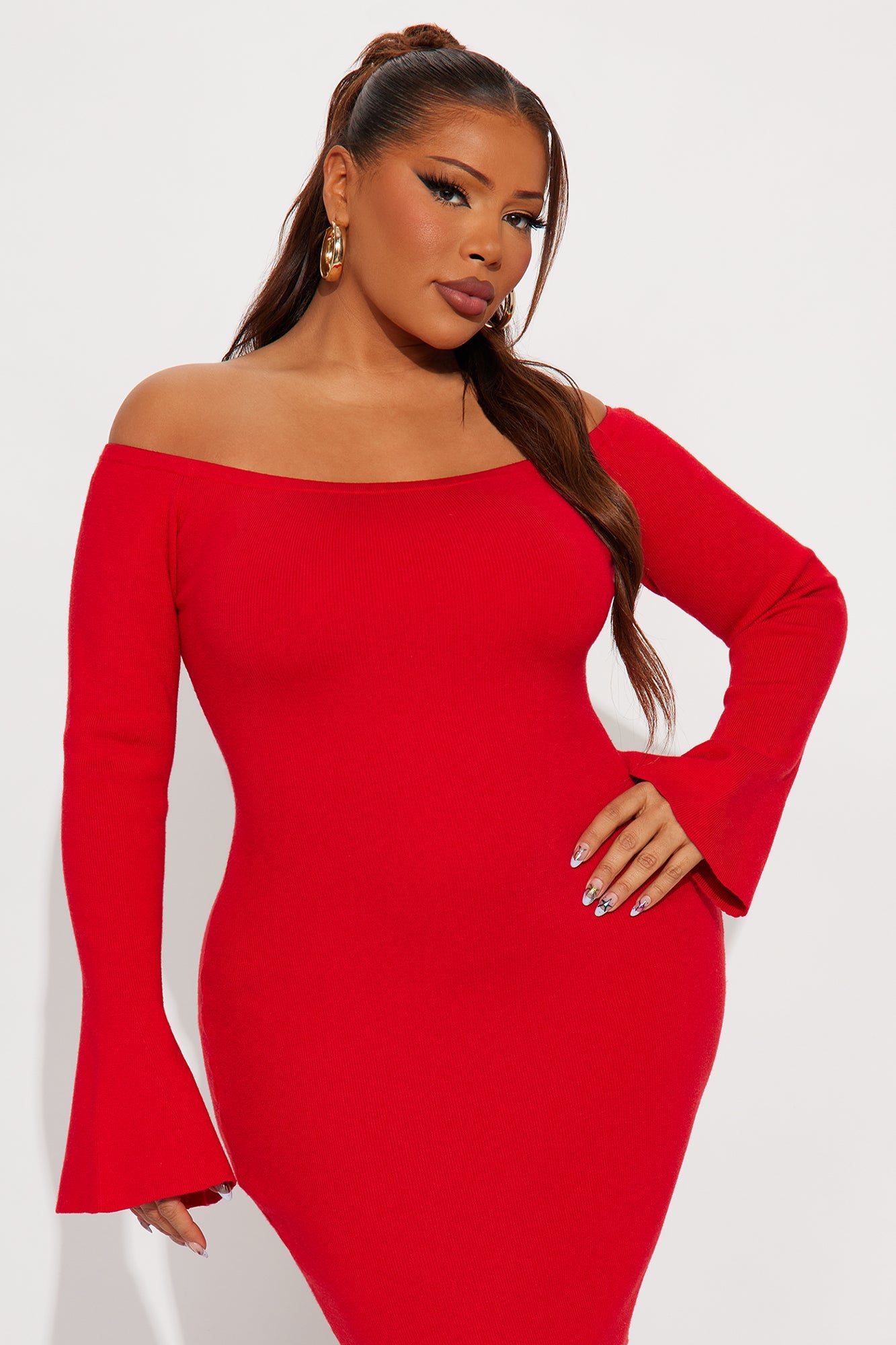 Kaelan Sweater Maxi Dress - Red