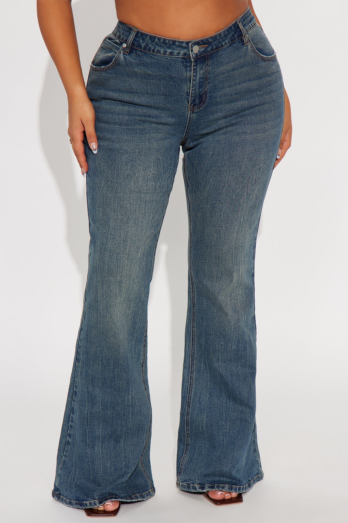 Endless Stretch Low Rise Flare Jeans - Vintage Wash
