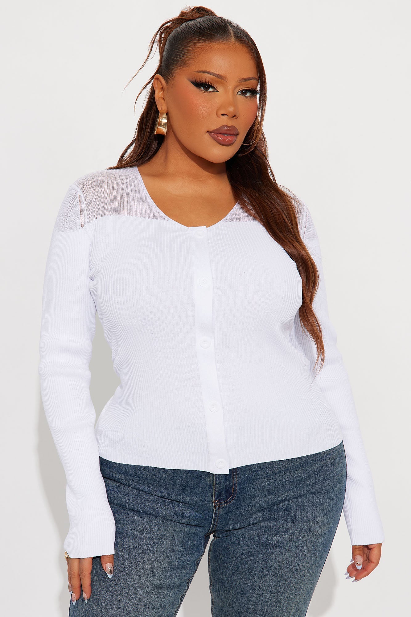 See Through You Mesh Detail Cardigan - White