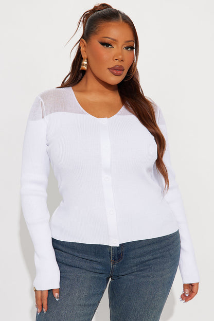 See Through You Mesh Detail Cardigan - White