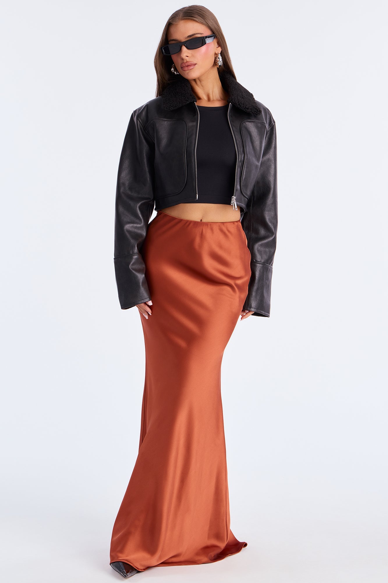 Fly High Faux Leather Cropped Jacket - Black