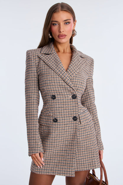 Heidi Houndstooth Blazer Mini Dress - Brown Combo