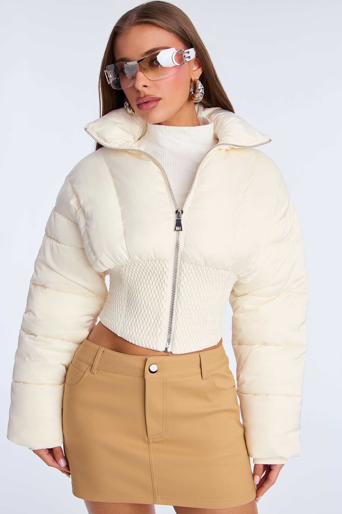 Body Language Corset Puffer Jacket - Cream