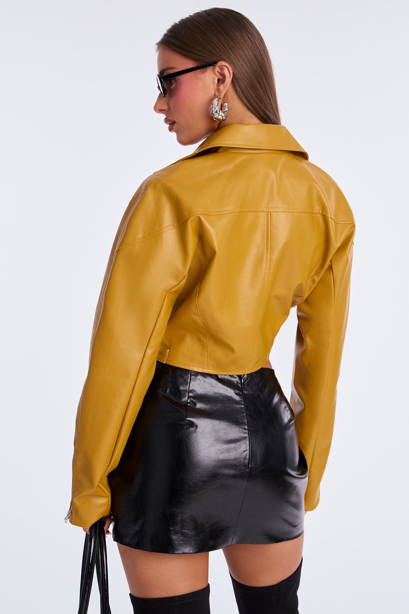 Like A Pro Cropped Faux Leather Moto Jacket - Mustard
