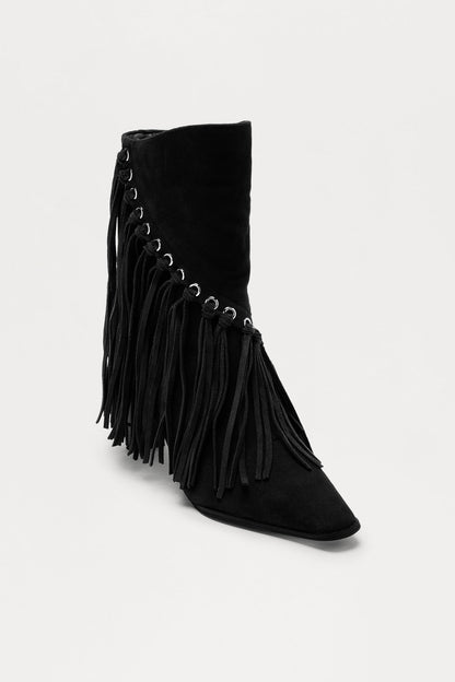 Dolly Fringe Booties - Black