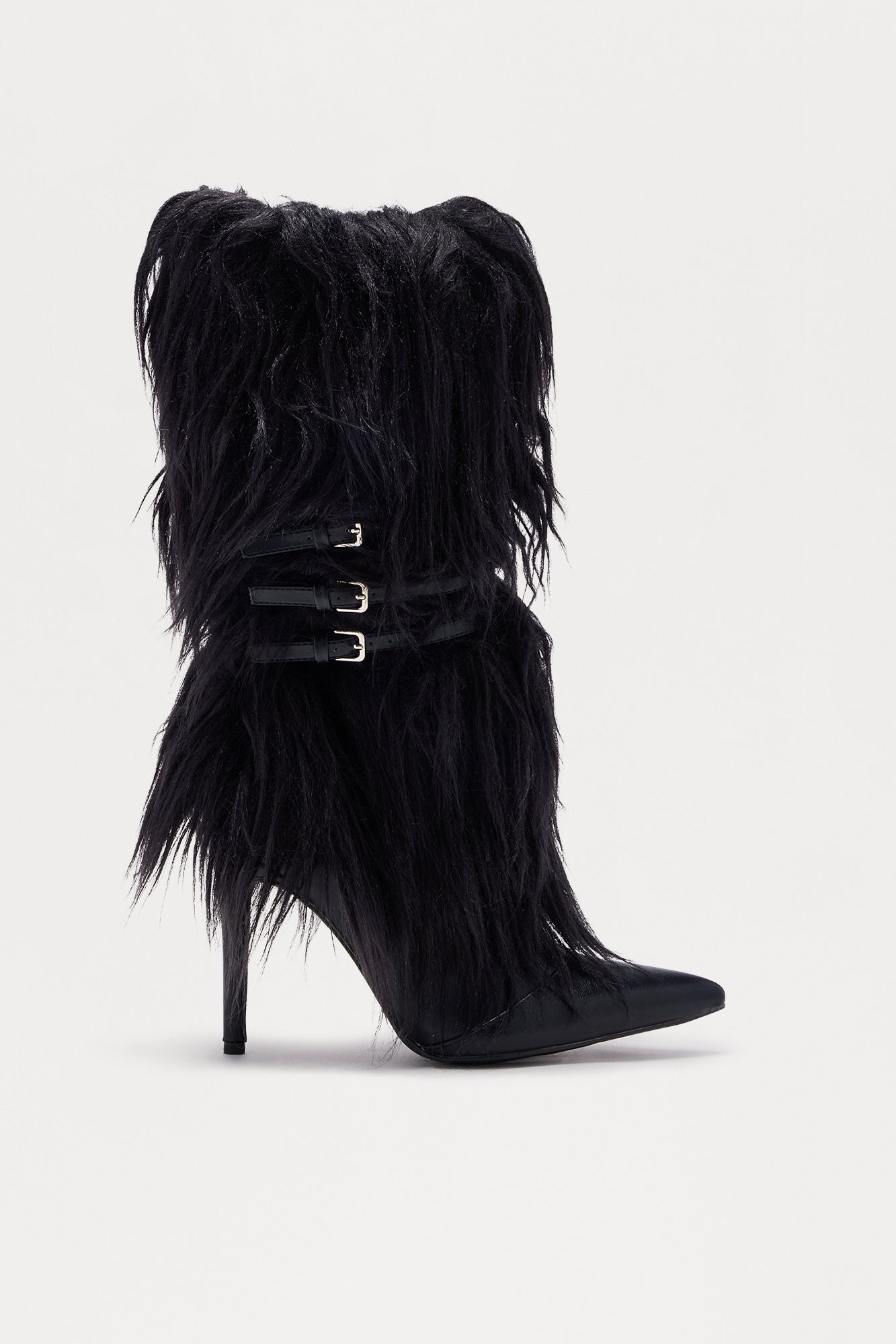 Lambo Faux Fur Knee High Boots - Black