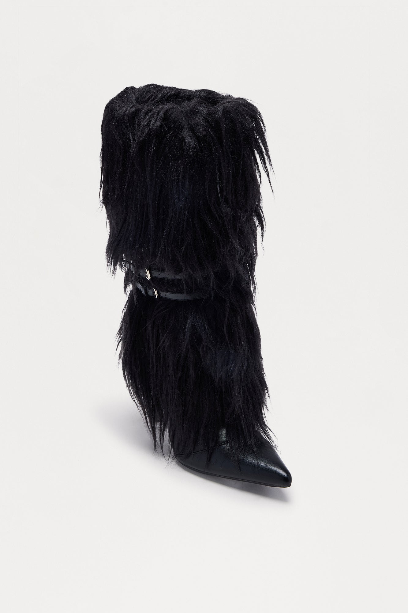 Lambo Faux Fur Knee High Boots - Black
