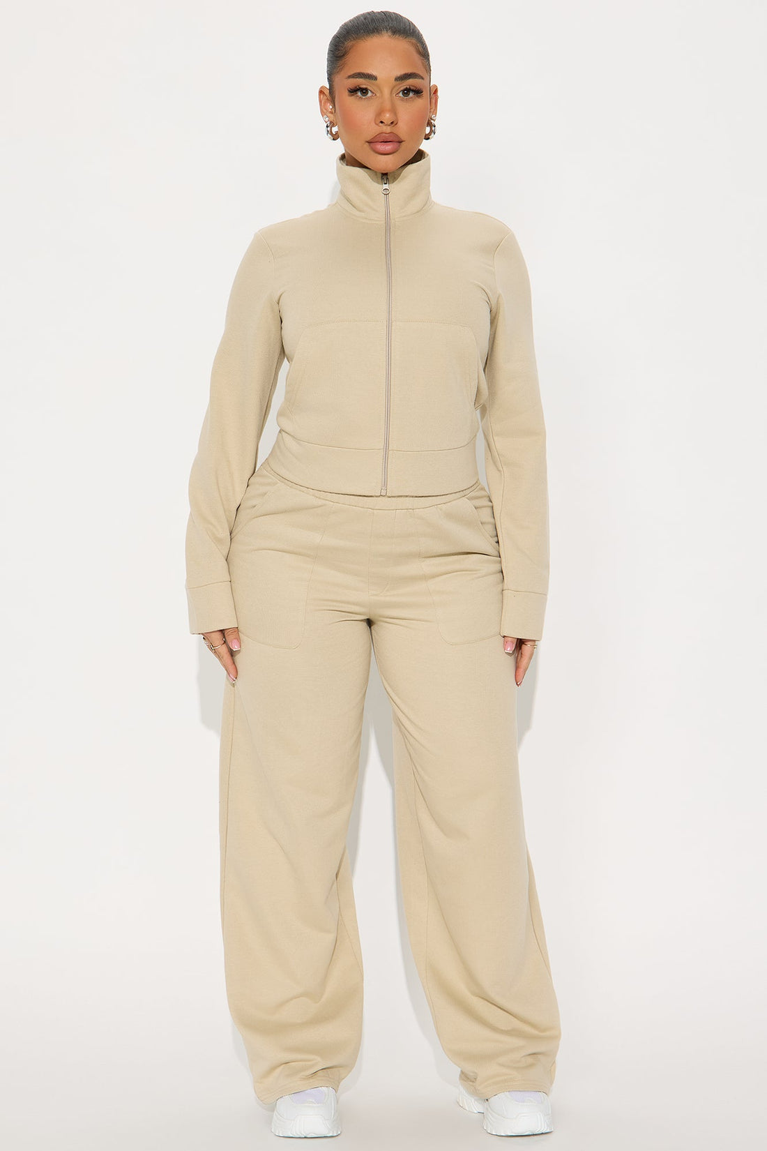 Blake Zip Up Fleece Pant Set - Stone