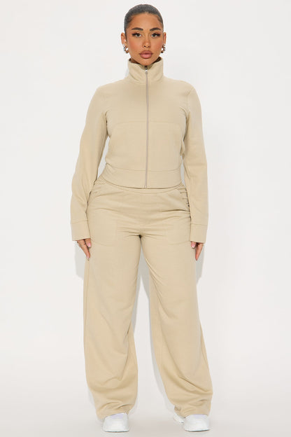 Blake Zip Up Fleece Pant Set - Stone