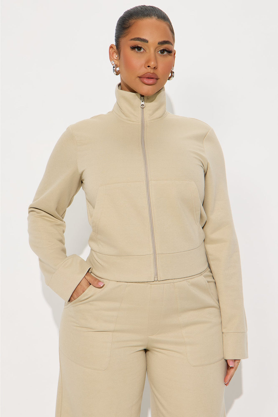 Blake Zip Up Fleece Pant Set - Stone