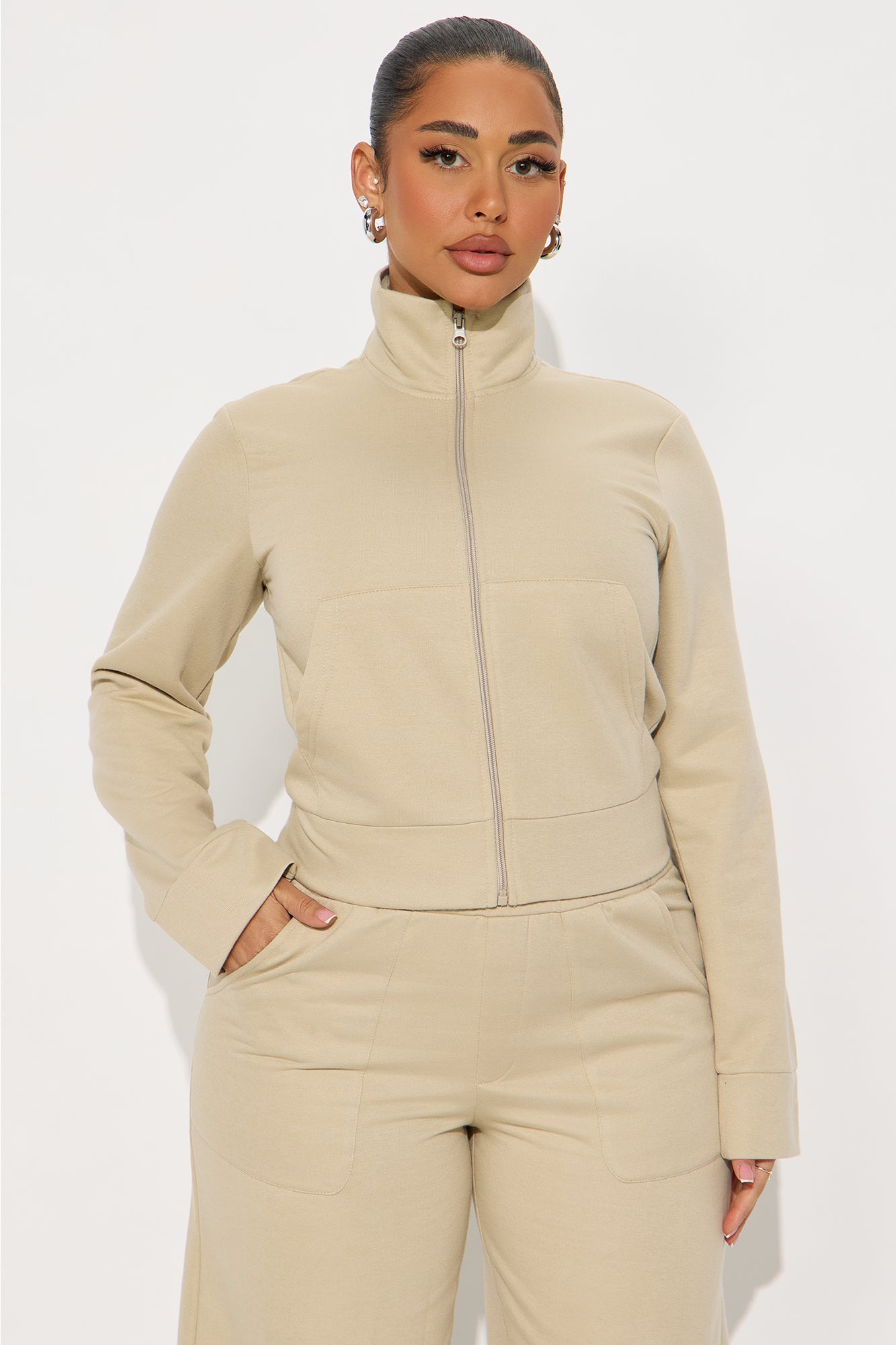 Blake Zip Up Fleece Pant Set - Stone