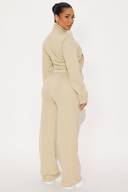 Blake Zip Up Fleece Pant Set - Stone