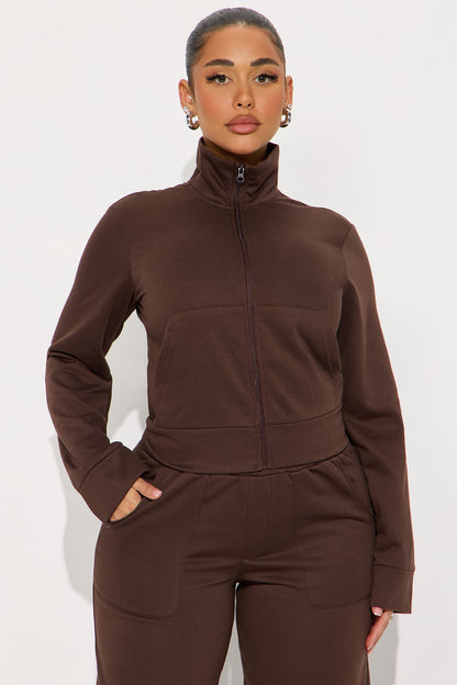 Blake Zip Up Fleece Pant Set - Chocolate