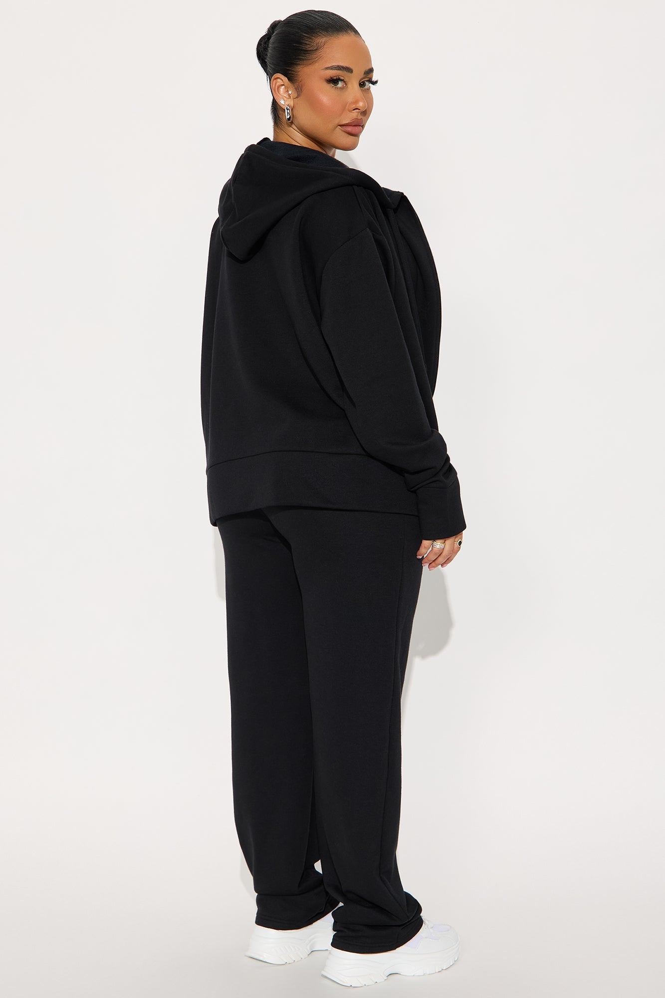 Brooke Oversized Zip Up Fleece Pant Set - Black