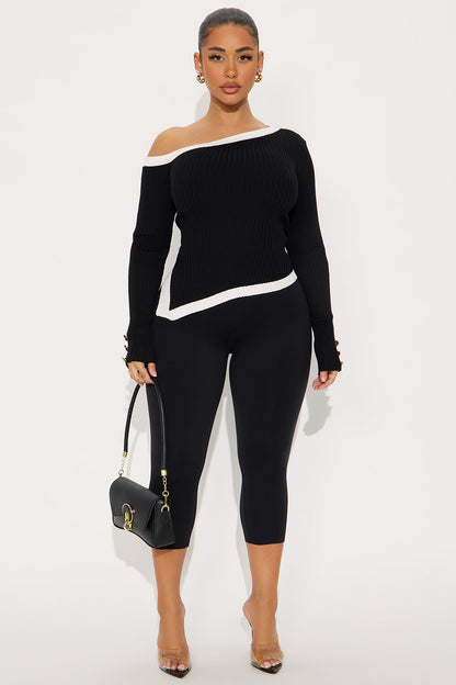 Katelyn Contrast Sweater Top - Black/White