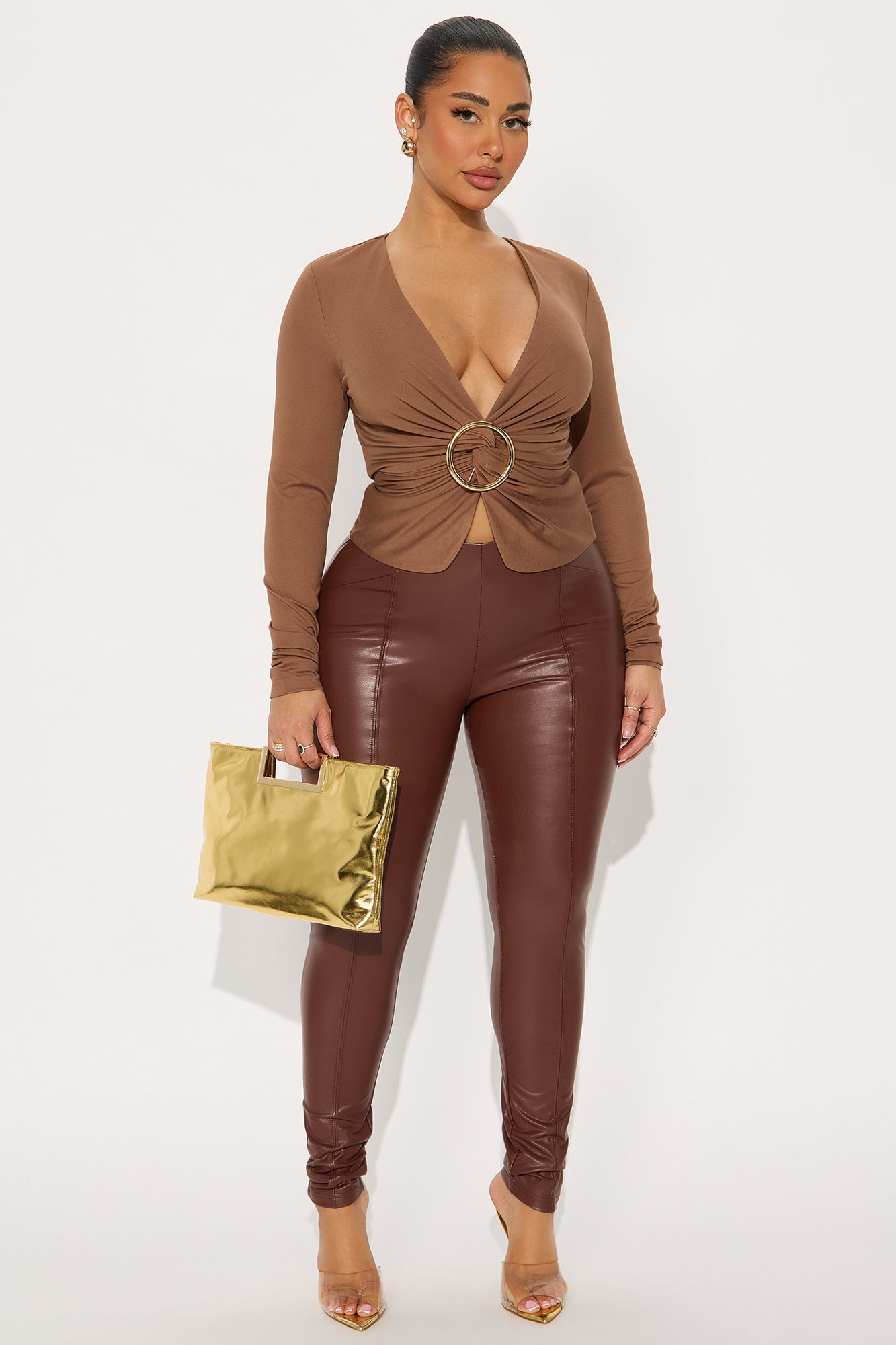 All Eyes On You Faux Leather Leggings - Chocolate