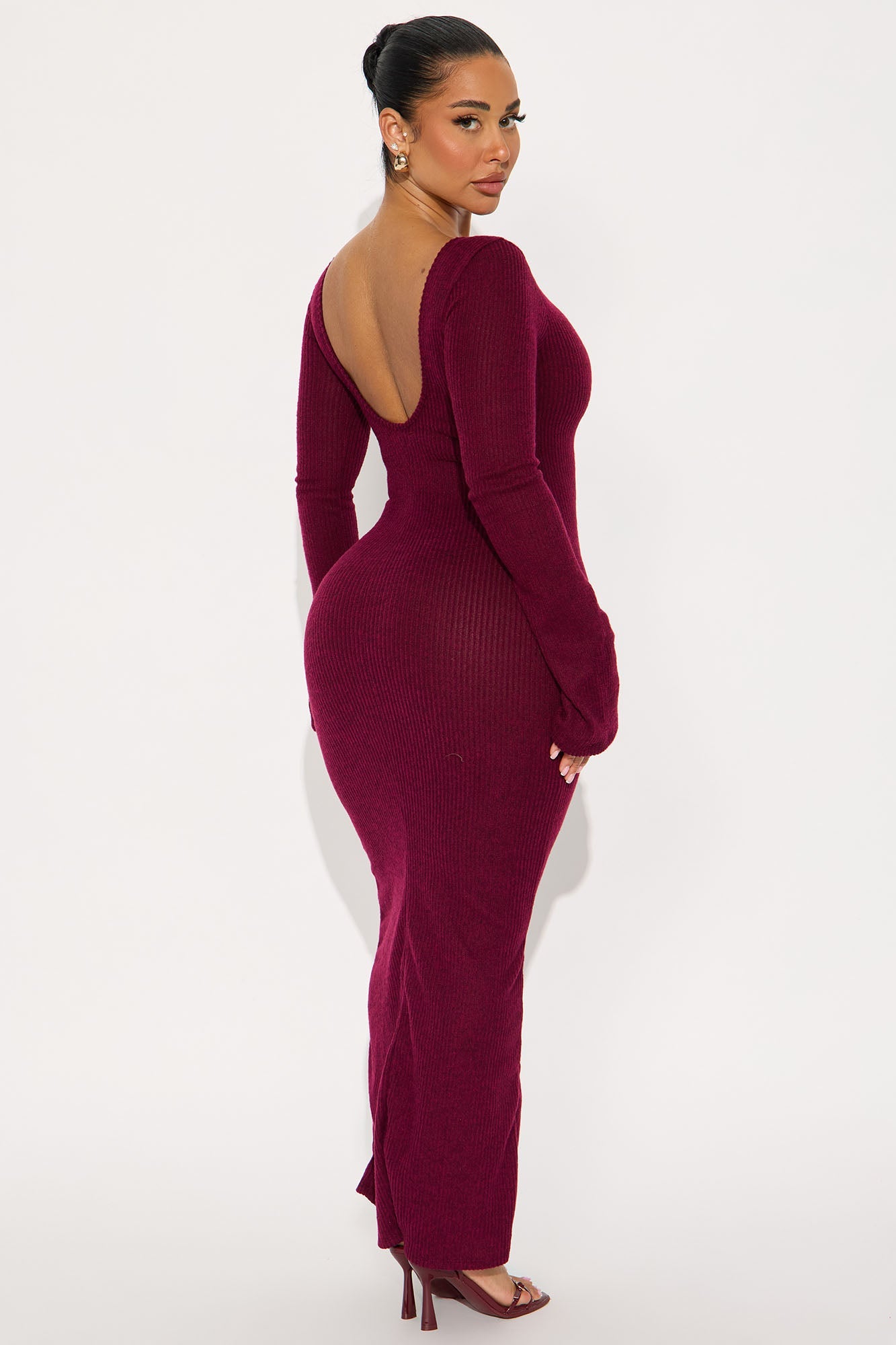 Cuddled Up Long Sleeve Maxi Dress - Burgundy